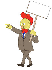 Image showing cartoon rooster chicken walking placard sign