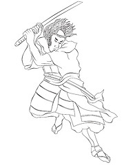 Image showing Samurai warrior with katana sword fighting stance