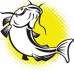 Image showing Catfish jumping up with halftone dots