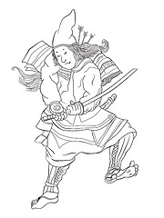 Image showing Samurai warrior with katana sword fighting stance