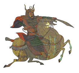 Image showing Samurai warrior with sword riding horse