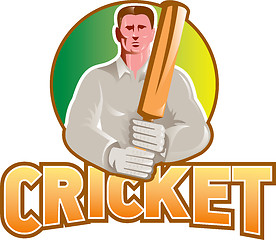 Image showing cricket player batsman with bat front view