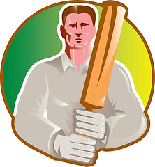 Image showing cricket player batsman with bat front view