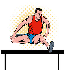 Image showing track and field athlete jumping hurdle