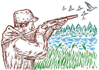 Image showing hunter aiming shotgun rifle