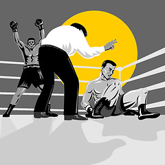 Image showing boxer knockout referee counting done in retro style