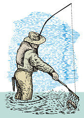 Image showing fly fisherman with rod and reel