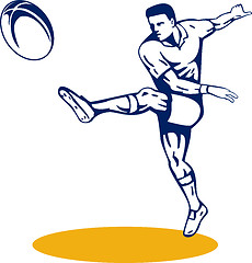 Image showing rugby player kicking ball