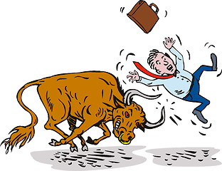 Image showing raging bull charging attacking businessman