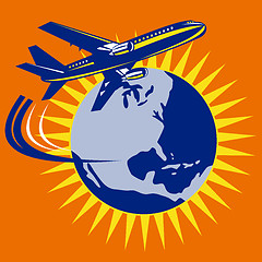 Image showing commercial jet plane airliner flying globe