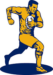 Image showing rugby player running passing the ball
