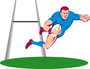 Image showing rugby player diving to score a try