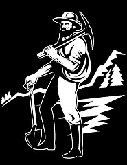 Image showing miner with with pick axe and shovel
