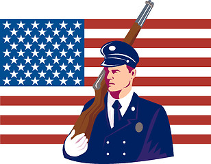 Image showing American solider serviceman with rifle flag