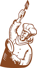 Image showing chef, cook or baker done in retro woodcut