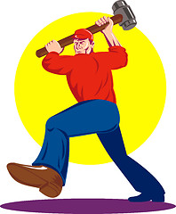 Image showing worker at work with sledgehammer