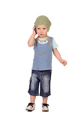 Image showing Little boy talking by the phone