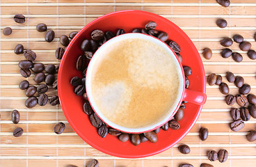 Image showing Cup of coffee with roasted beans