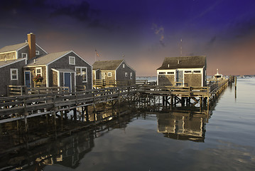 Image showing Homes over Water in Nantucket at Sunset, Massachusetts