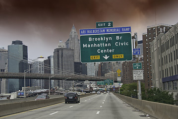 Image showing Entering New York City with a Cloudy Sky