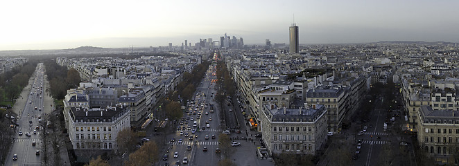 Image showing Panoramic view of Paris from Triumph Arc