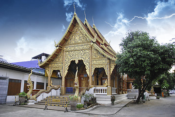 Image showing Thunderstorm over Thai Temple