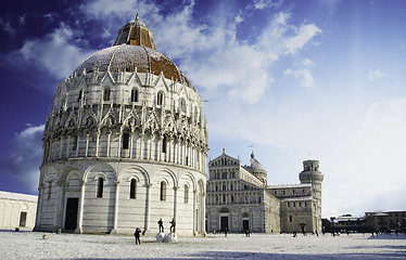 Image showing Baptistery in Piazza dei Miracoli after a Snowfall, Pisa