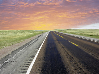 Image showing American Road at Sunset, U.S.A.