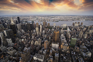 Image showing Sunset over New York City Skyscrapers