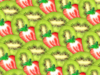 Image showing background of fresh kiwi and strawberry slices