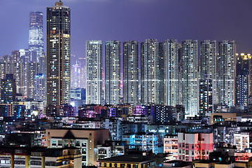 Image showing crowded building at night in Hong Kong
