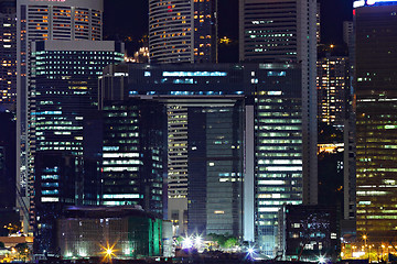 Image showing Details of business buildings at night in Hong Kong