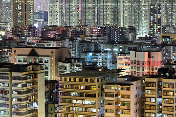 Image showing crowded building at night in Hong Kong