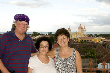 Image showing middle age tourists view of Cathedral of Granada Nicaragua