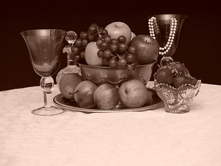 Image showing Fruit Bowl and Water Goblets