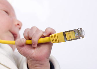 Image showing baby holding network cable