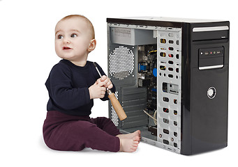 Image showing young child with open computer