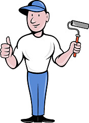 Image showing House painter with paint roller thumbs up 