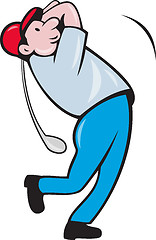 Image showing Cartoon Golfer Golfing Swinging Golf Club 