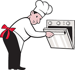 Image showing Cartoon Chef Baker Cook Opening Oven