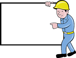 Image showing cartoon construction worker with white board pointing