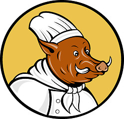 Image showing cartoon chef wild boar pig looking to side set inside a circle