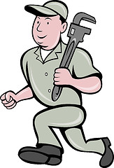 Image showing plumber with monkey wrench running side