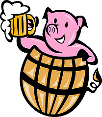 Image showing pig pork in barrel with beer mug