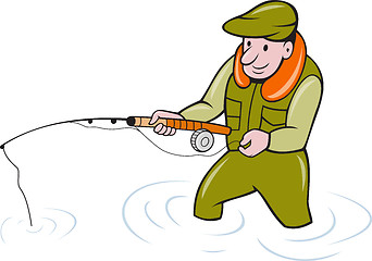 Image showing Fly Fisherman With Fishing Rod Fishing