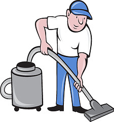 Image showing  Male Cleaner vacuuming  with vacuum cleaning 