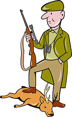 Image showing Cartoon Hunter With Rifle Standing on Deer 