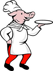 Image showing cartoon pig chef cook or baker serving platter