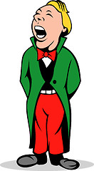 Image showing Christmas caroler singing in red green suit