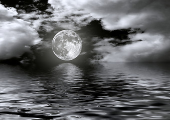Image showing Full moon image with water